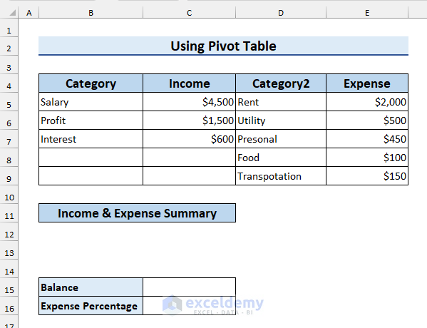 How to Track Income and Expenses in Excel by Using Pivot Table 