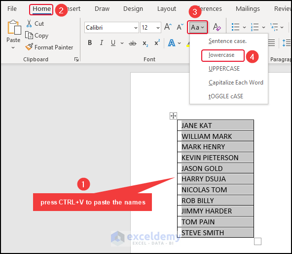 Selecting Lowercase from Word to Change Upprcase to Lowercase in Excel