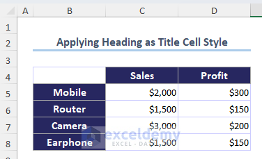 Heading 2 as title cell style in Excel