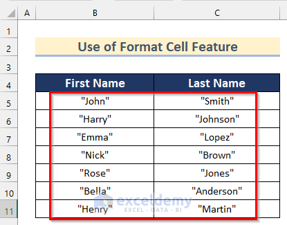 Use of Format Cell Feature to Add Double Quotes in Excel