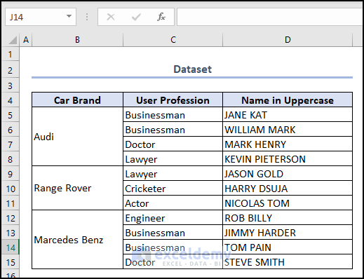Dataset to Change Upper Case to Lower Case in Excel