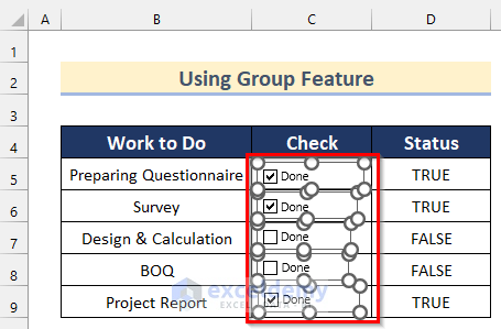 Using Group Feature from Context Menu Bar in Excel
