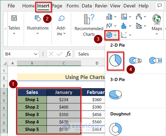 Using Pie Charts Feature to Make Multiple Pie Charts from One Table