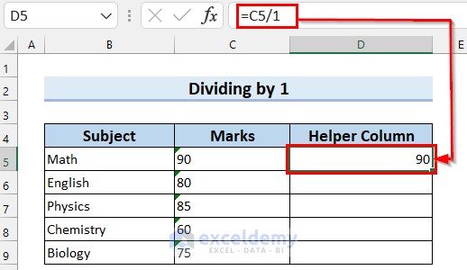 Excel Convert to Number Entire Column by Dividing