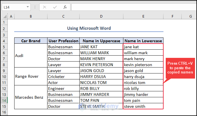 Result after using Microsoft Word