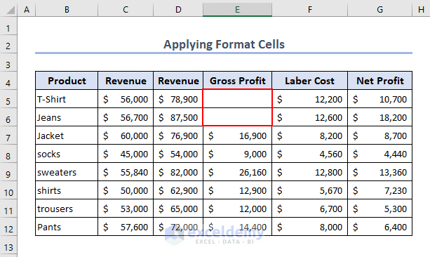 Final output after using format cells
