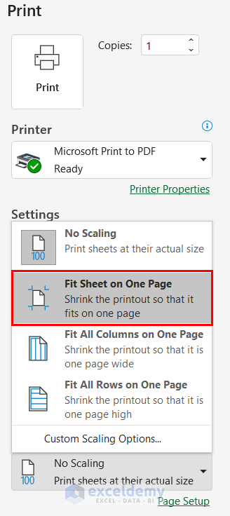 Changing Scaling to Fit Excel Sheet on One Page PDF