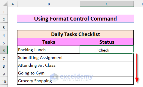 Employing Format Control Command to Resize Checkbox in Excel