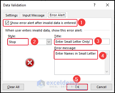 selecting items in error alert window
