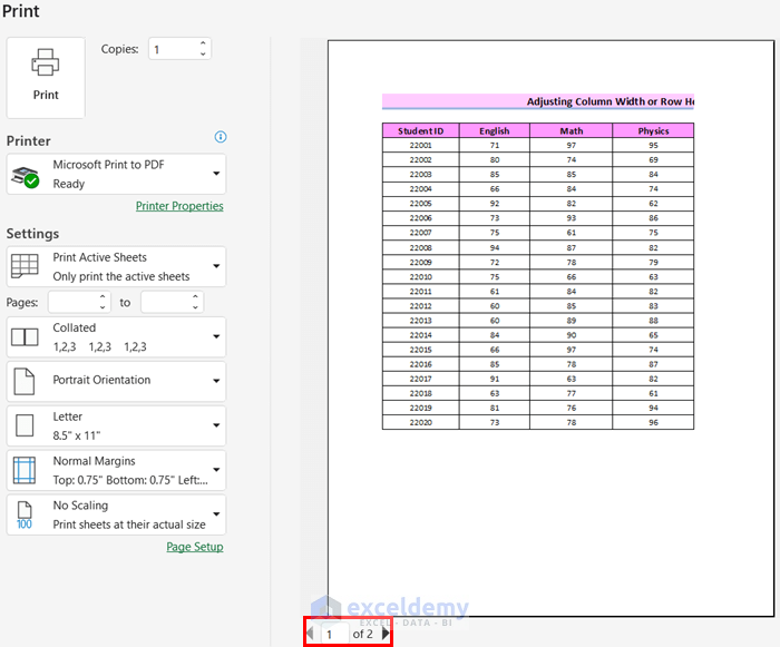 Adjusting Column Width or Row Height to Fit Excel Sheet on <a href=