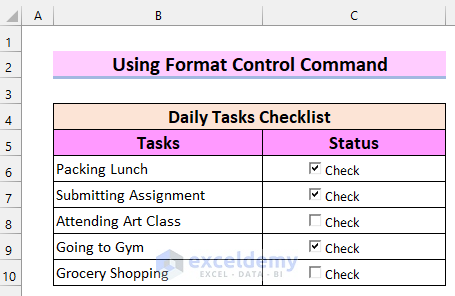 Employing Format Control Command to Resize Checkbox in Excel