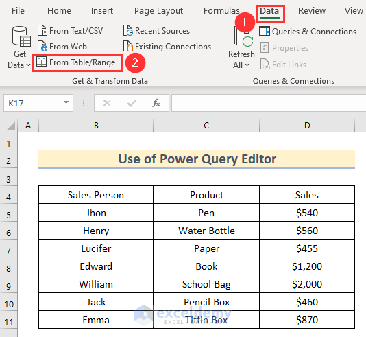 Use of Power Query Editor to Title a Column