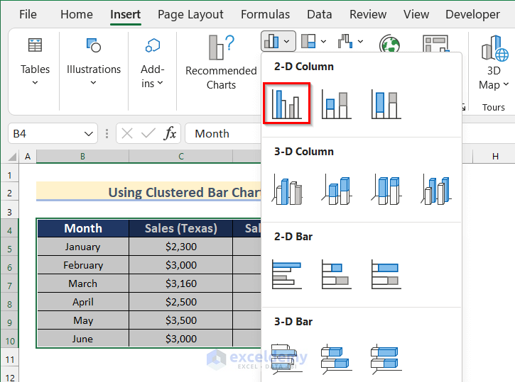 Converting Clustered Column Chart to Clustered Bar Chart with Multiple Bars in Excel