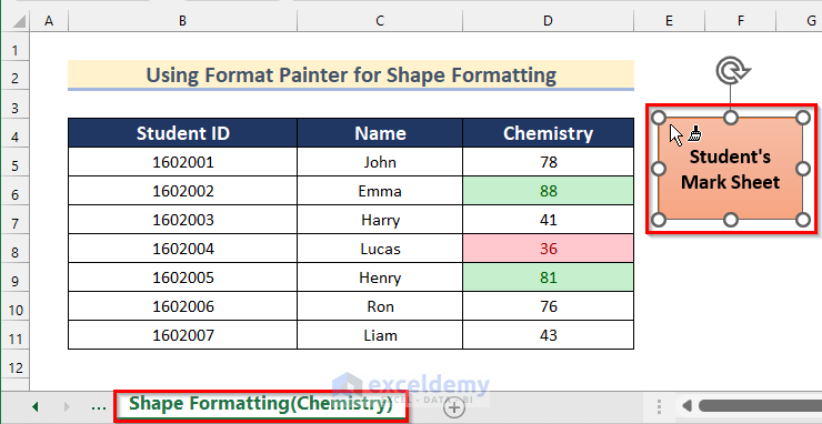 Use of Format Painter to Copy Shape Formatting