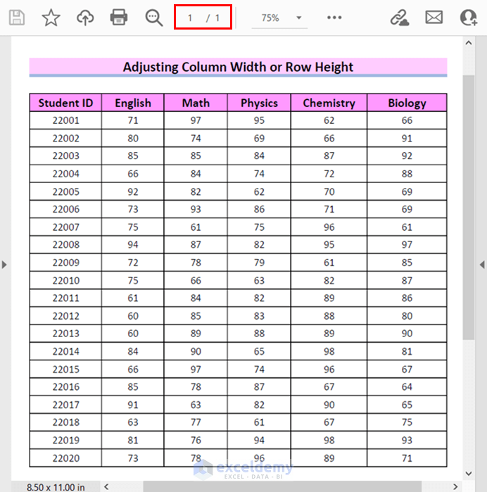 Adjusting Column Width or Row Height to Fit Excel Sheet on One Page PDF