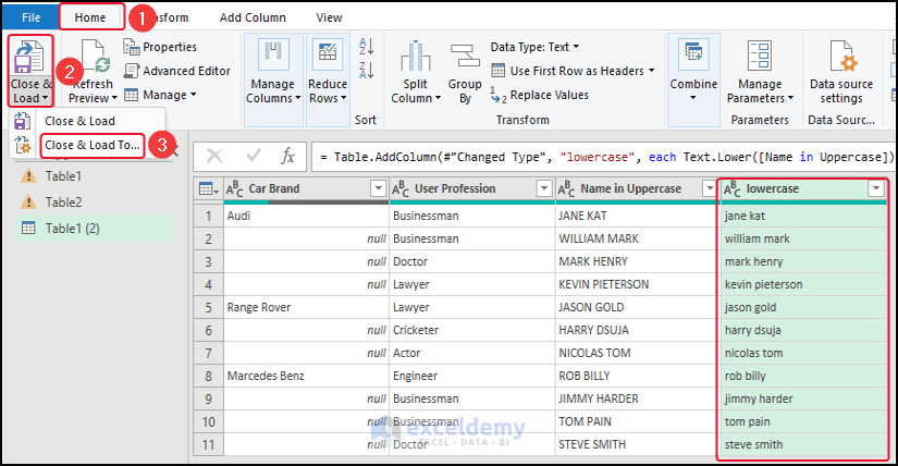 loading Data from Power Query