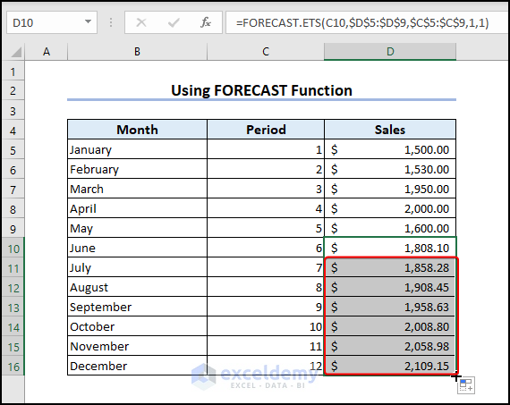 Dragging Fill handle for How to Do Exponential Smoothing in Excel