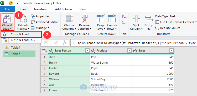 Use of Power Query Editor to Title a Column