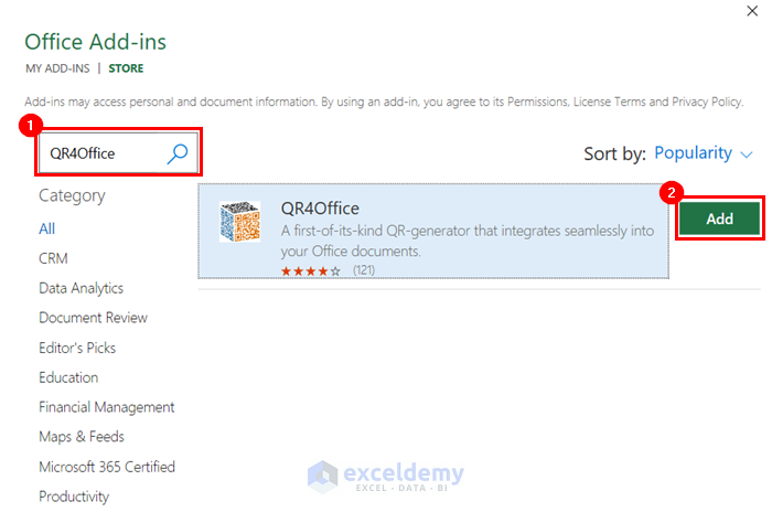 Using Office Add-ins to Create QR Code in Excel