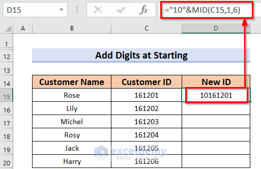 How to Add Digits to a Number in Excel