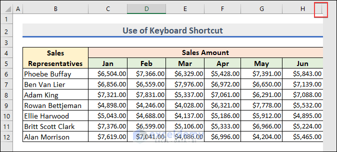 4-Hide the unused columns in Excel 