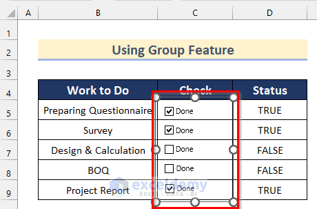 Using Group Feature from Context Menu Bar in Excel