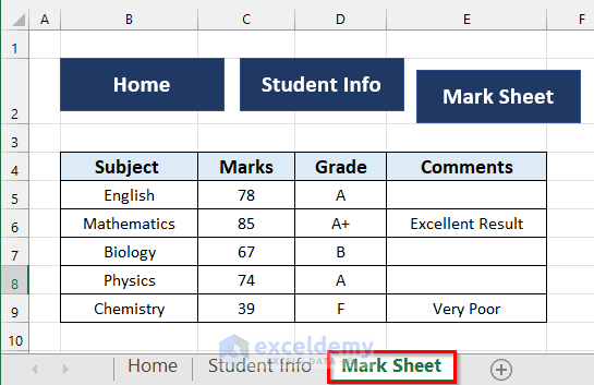 Creating Link Between Sheets to Make Excel Look Like an Application