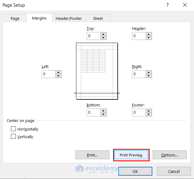Changing the Page Margins to Fit Excel Sheet on <a href=