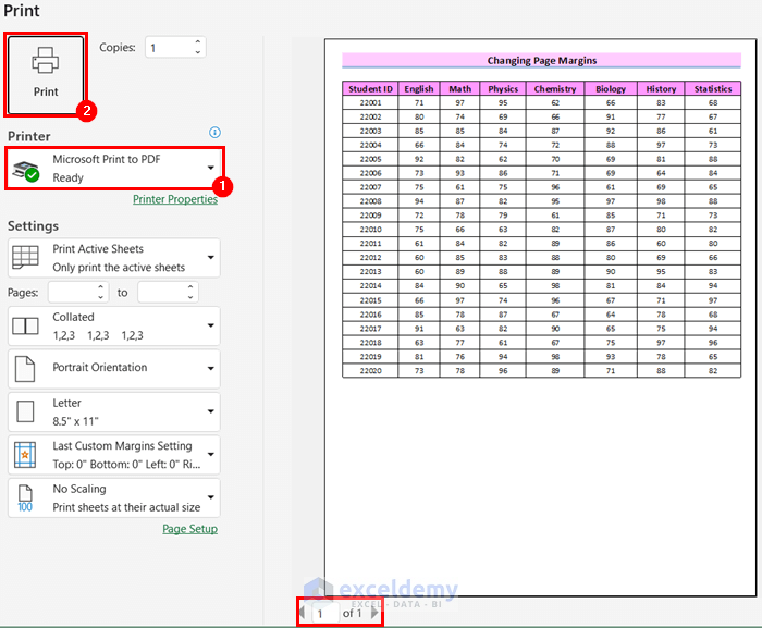 Changing the Page Margins to Fit Excel Sheet on One Page PDF