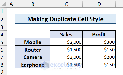 Making Duplicate Cell Style to Apply Title in Excel