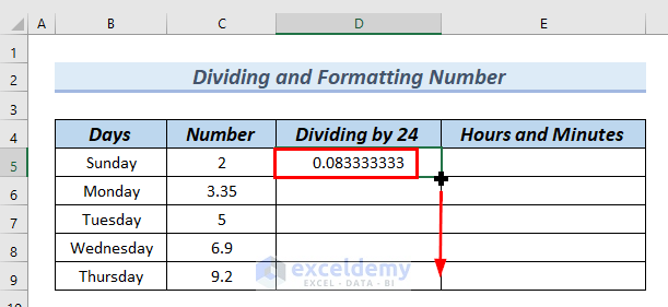 Convert Number to Hours and Minutes in Excel