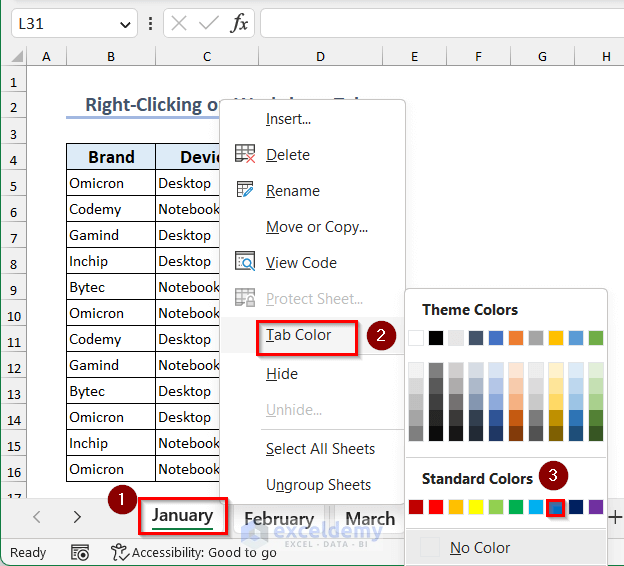 Changing tab color of all worksheet
