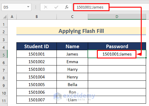Applying Flash Fill Command to Add a Character in Excel to Multiple Cells
