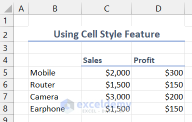 Using Cell Style Feature to Apply Title in Excel