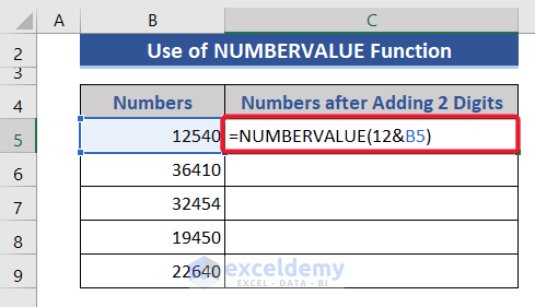 Use Excel Functions to Add 2 Digits to a Number