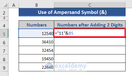 Add Digits Using Ampersand (&) Operator in Excel