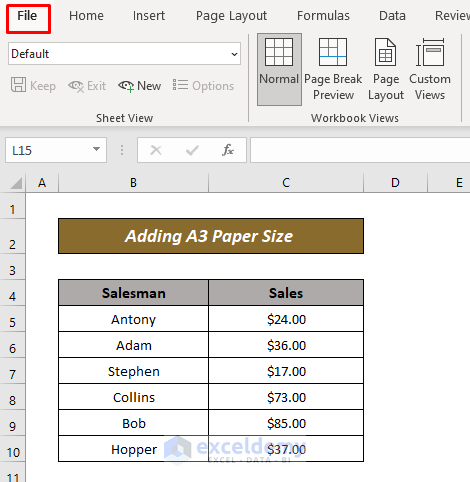 Adding A3 Paper Size in an Excel worksheet