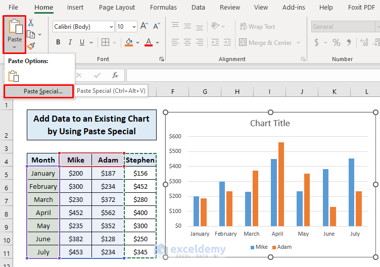 Adding Data to Existing Chart in Excel