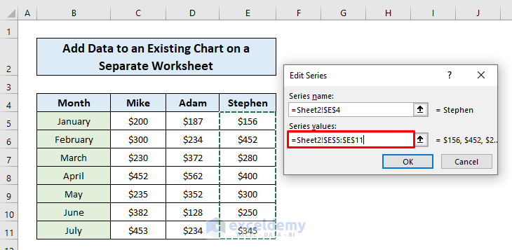 Updating an Existing Chart in Excel