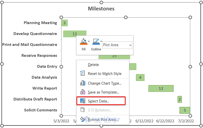 Utilizing Select Data Source to Add Tasks to Gantt Chart in Excel
