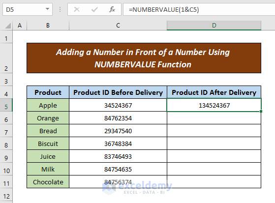Add a Number in Front of a Number in Excel 