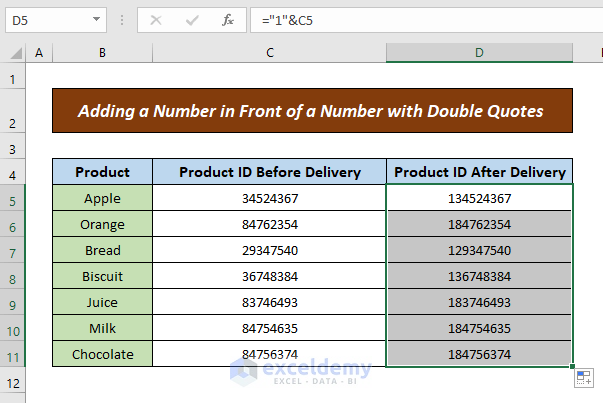 Adding a number in front of a number in Excel