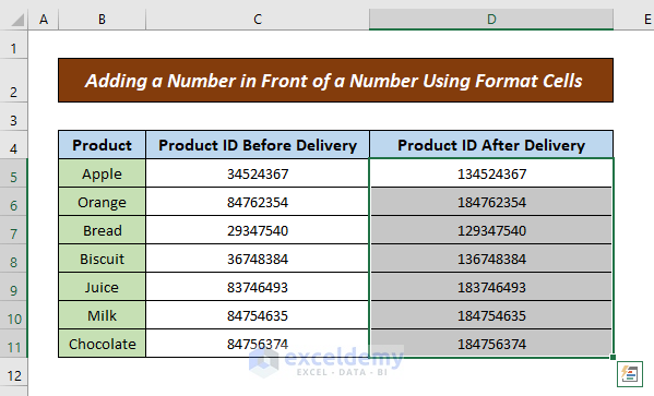 Add a Number in Front of a Number in Excel