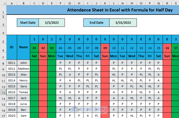 Excel Attendance Sheet