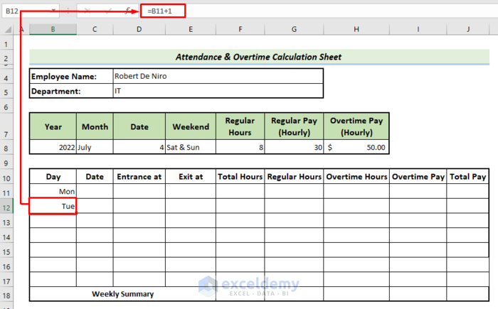 Set Dates in Main Calculation Sheet