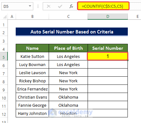 Auto Serial Based on Criteria to Create Auto Serial Number in Excel Based on Another Column