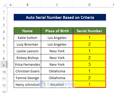 Auto Serial Based on Criteria to Create Auto Serial Number in Excel Based on Another Column