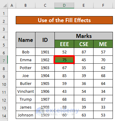 Use Excel Paint Bucket to Color the Background of a Worksheet