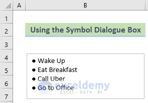 Bullet points in Excel text box