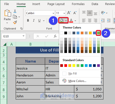 Change Worksheet Background with the Fill Color Tool